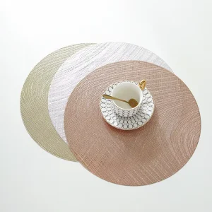 Luxury Round Woven PVC Placemat Gold Silver Rose Red Textured Table Mat Modern Dining Decor Heat Resistant