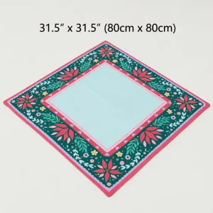 Luxury Rubber Mahjong Mat with Botanical Print Heart Motif 80cm Square Dirt Resistant & Shock Absorbing Carry Bag for Travel Use