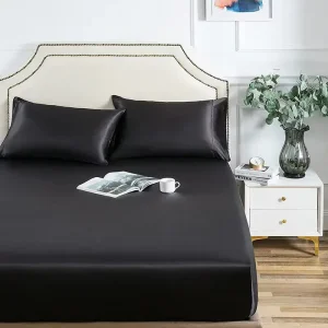 Luxury Satin Fitted Sheet Solid Color Ultra Soft Custom Deep Pocket for Home or Hotel Use Flat Sheet Style Plain
