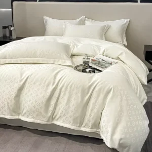 Luxury Satin Jacquard 200TC Polyester Four-Piece Bedding Set Geometric Pattern Soft Breathable Includes Bed Sheet Duvet Cover