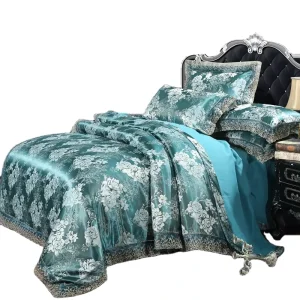 Luxury Satin Jacquard Bedding Set European Style Lace Six Piece Set King Size for Wedding