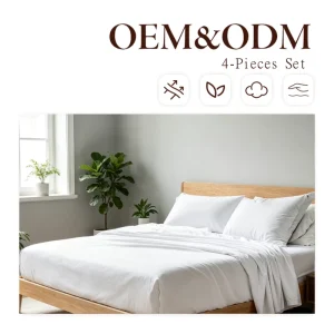Luxury Satin Silk Customizable 4-Piece Summer Bedding Sets All Sizes Woven Polyester Plain Fitted Sheet Flat Sheet