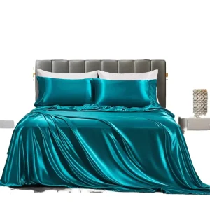 Luxury Satin Silk Customizable 4 Piece Summer Bedding Sets All Sizes Woven Polyester Plain Fitted Sheet Flat Sheet