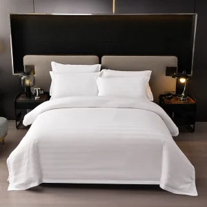 Luxury Satin Stripe 100% Cotton Hotel Bedding Set King Size Custom OEM Anti-Shrink Anti-Fade 5-Star Resort Factory
