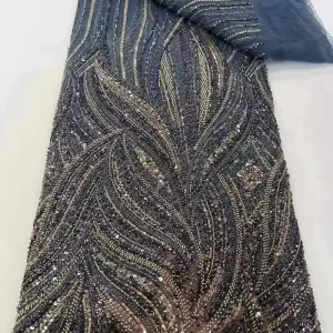 Luxury Sequin Beaded Lace Fabric for Girls’ High-end Formal Dresses Wedding Costumes Organic Embroidered Decorative Fabrics