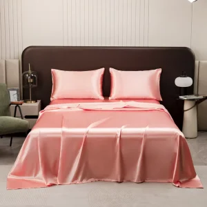 Luxury Silk Satin Bedding Pure Mulberry Pillowcase Set Silk Flat Sheet Set Pink Silk Sheets Qualified