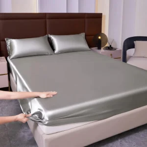 Luxury Silky Satin Fitted Sheet Set Ultra Smooth Soft Gray Mattress Cover Breathable Bedding Set Home Hotel Bedroom Decor
