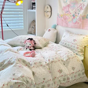 Luxury Small Fresh Four-Piece Plant Pattern Water Resistant 400TC Home Comforter Set Skin-Friendly Student Bedding