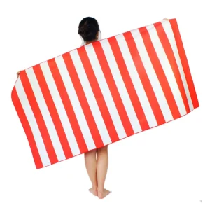 Luxury Soft Microfiber Suede Beach Towels Light Weight Stripe Printed Quick Dry Sand Free Carry Bag Summer Pool Towel