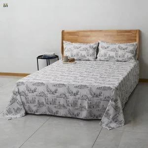 Luxury Soft Washed Cotton Three Piece Set Bedding Soft Warm Plain Weave Print Bed Sheets Pillowcases Set for Home