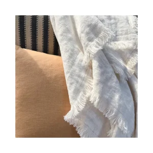 Luxury Soft White Simple and Monochromatic Pure French Linen Throw Loomed by Hand