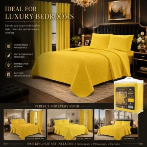 Luxury Solid Color 5PCS Bedspread Set with Matching Curtains King Size Bedroom Bedding Set Plain Color Coverlet