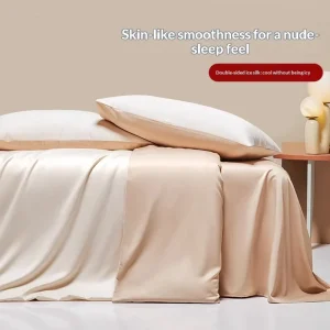 Luxury Solid Color Ice Silk Bedding Set Silky Smooth Duvet Cover Bed Sheets Summer Cooling