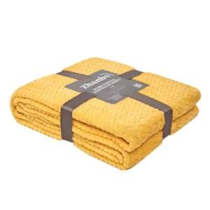 Luxury Solid Yellow Jacquard Flannel Blanket Super Soft Lightweight Throw for Bed Sofa Couch All Season Warm Blankets