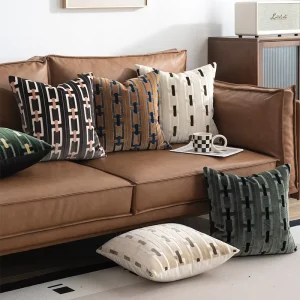 Luxury Square Cut Pile 3D Throw Pillow Geometric Pattern Minimalist Style Morandi Toned for Living Room Sofa Bedside Bolster