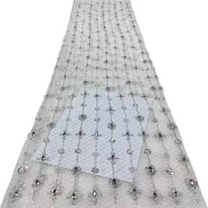 Luxury Stretch Woven 100% Polyester Beaded Lace Fabric with Embroidered Sequins Plain Style Bridal Fabric for Accessories