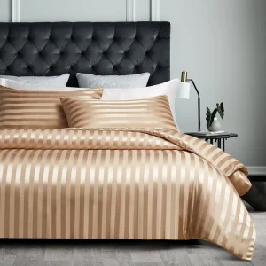 Luxury Striped Satin Bed Sheet Duvet Cover 100% Polyester Modern Twin Queen King Sizes for Home Hotel Wedding Bedding