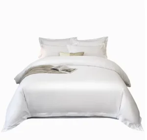 Luxury Stripes Customized Pure Cotton Satin White Quilt Cover Bed Sheets Set 4-Piece 300TC Woven Breathable Modern All-Season