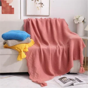 Luxury Style Solid Color Acrylic Knit Throw Blanket for All Seasons Winter Warm Soft Decorative Bed Ends