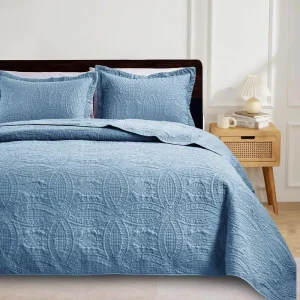 Luxury Summer Quilt Set Customized Light Blue King Size Ultrasonic Bedspreads Coverlets Printed Pattern for Home Use