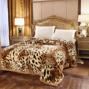 Luxury Super Soft Leopard Print King Size Bedding Thick Embossed 6kg Winter Blanket Heavy Raschel Bed Blankets for Home Use
