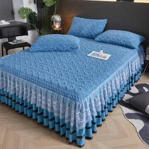 Luxury Taffeta Bed Skirt Single Piece Thickened Milk Velvet Winter Thick Bed Sheet Fleece Coral Lace Edge Full Cover Bedspread