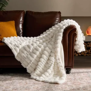 Luxury Thick Fuzzy Soft Rabbit Fur Blanket Striped Throw for Winter Use on Couch & Bed Customizable