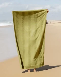 Luxury Thick Green Embossed Stripe Beach Towel with logo