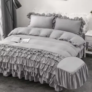 Luxury Three Ruffle Dust Ruffle Polyester Bedding Set Skirt in Twin CalKing Queen Full King Double Sizes for Hotels