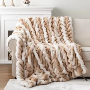 Luxury Tie Dye Spandex Rabbit Faux Fur Double Sided Blanket Ruched Minky Plush Weighted Thick Fluffy Huge Blanket for Winter