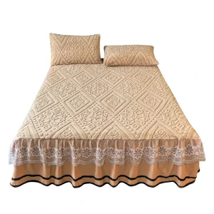Luxury Trim Velvet Bed Skirt Warm Solid Polyester 400TC Machine Washable for Home & Hotel Use