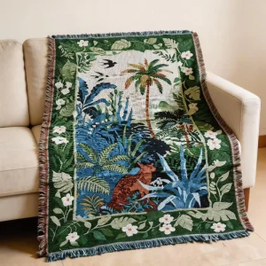 Luxury Tropical Jungle Woven Decorative Fringe Modern Art Home Decor Four Seasons Team Throw Blanket 100% Polyester Ultra Soft