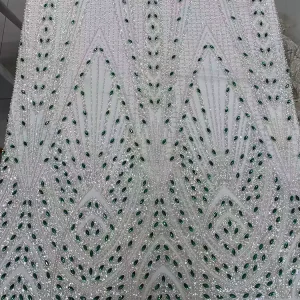 Luxury Tulle Mesh Beaded Lace Fabric Crystal Rhinestone Sequin Fabrics Clothing Accessory for Prom Wedding Gown