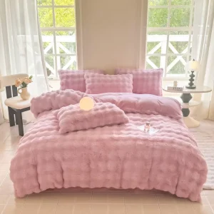 Luxury Ultra Soft Fluffy Double Sided Faux Rabbit Fur Plush Milk Velvet 4Pcs Bedding Set Winter Duvet Cover Set