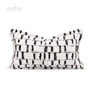 Luxury Velvet Throw Pillow with Geometric Pattern Woven Technique Customizable Black White Split Design