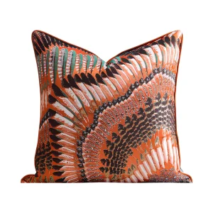Luxury Vintage Art Pattern Decor Throw Pillow Orange Feather Print Cushion Cover for Hotel Villa Sofa Home Decor