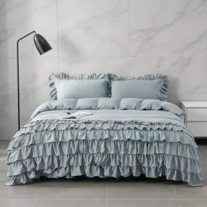 Luxury Vintage Style Elegant Ruffled Trim Decorative Bed Skirt Bedding Set Fluffy Soft Microfiber Duvet Cover Complete 4 Pieces
