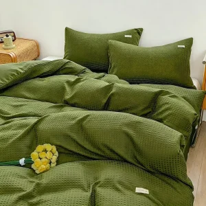 Luxury Waffle Cotton Bedding Set Soft Breathable Textured Duvet Cover Set with Bed Sheet and Pillowcases for Bedroom 4 Piece