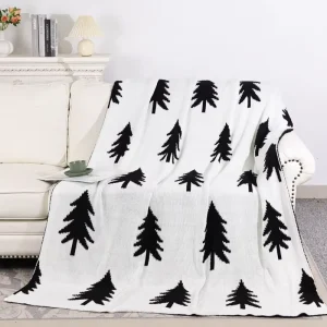 Luxury Warm Couch Bed Black Plant White Custom 59*79 Multi Tone Knitted Throw Blanket for Rustic & Modern Interior