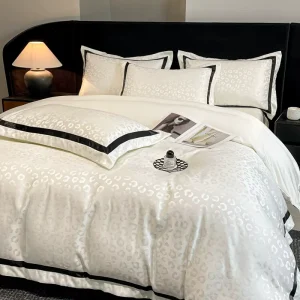 Luxury Washed Silk Embroidery 4pcs Bedding Set Leopard Print Soft Bed Linen Spring Summer Home Textile