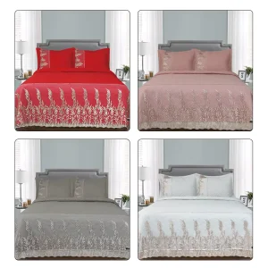 Luxury Wedding Quilt Velvet Fabric Hotel Bedding Set with Lace Skirt