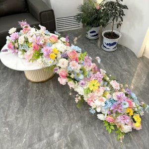 Luxury Wedding Table Runner Artificial Flower Row Silk Rose Floral Arrangement for Party Event Backdrop Floor Decor
