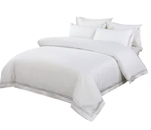 Luxury White 100% Cotton DOUBLE Duvet Cover Bedding Set for Hotel Home Includes Duvet Cover Fitted Sheet & Pillowcases