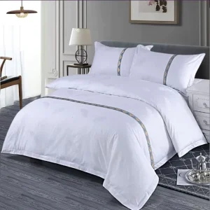Luxury White 4pcs 300tc Jacquard King Size Cotton Bed Sheets Pillow Cases Bedding Set