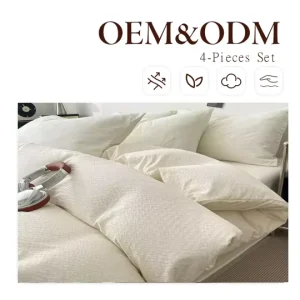 Luxury White Bedding Four Piece Set Soft Lightweight Duvet Cover Set Durable Bed Sheet Pillowcases for Bedroom and Dorm