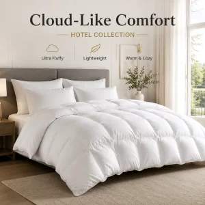 Luxury White DUCK Down Comforter All Season Lightweight Fluffy Breathable Hotel Collection Duvet Insert for Bedroom Bedding