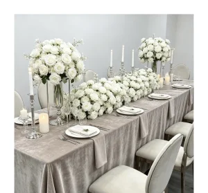 Luxury White Flower Runner High Quality Silk Faux Rose Table Runner