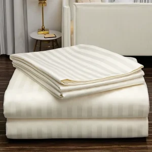 Luxury White Stripe Hotel Bed Sheet Set Quality Woven Classic Soft Cotton Polyester Blend Bedding for Hospital Hospitality Use