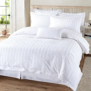 Luxury White Striped 100% Cotton 300tc Eco Friendly Duvet Cover Set Soft Bedding Hotel Style Durable Zipper Closure Cover