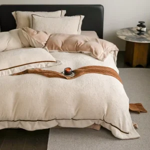 Luxury Winter Warm Milk Velvet Bedding Set Jacquard Embossed 4 Piece White Trim Duvet Cover Set for Home Hotel